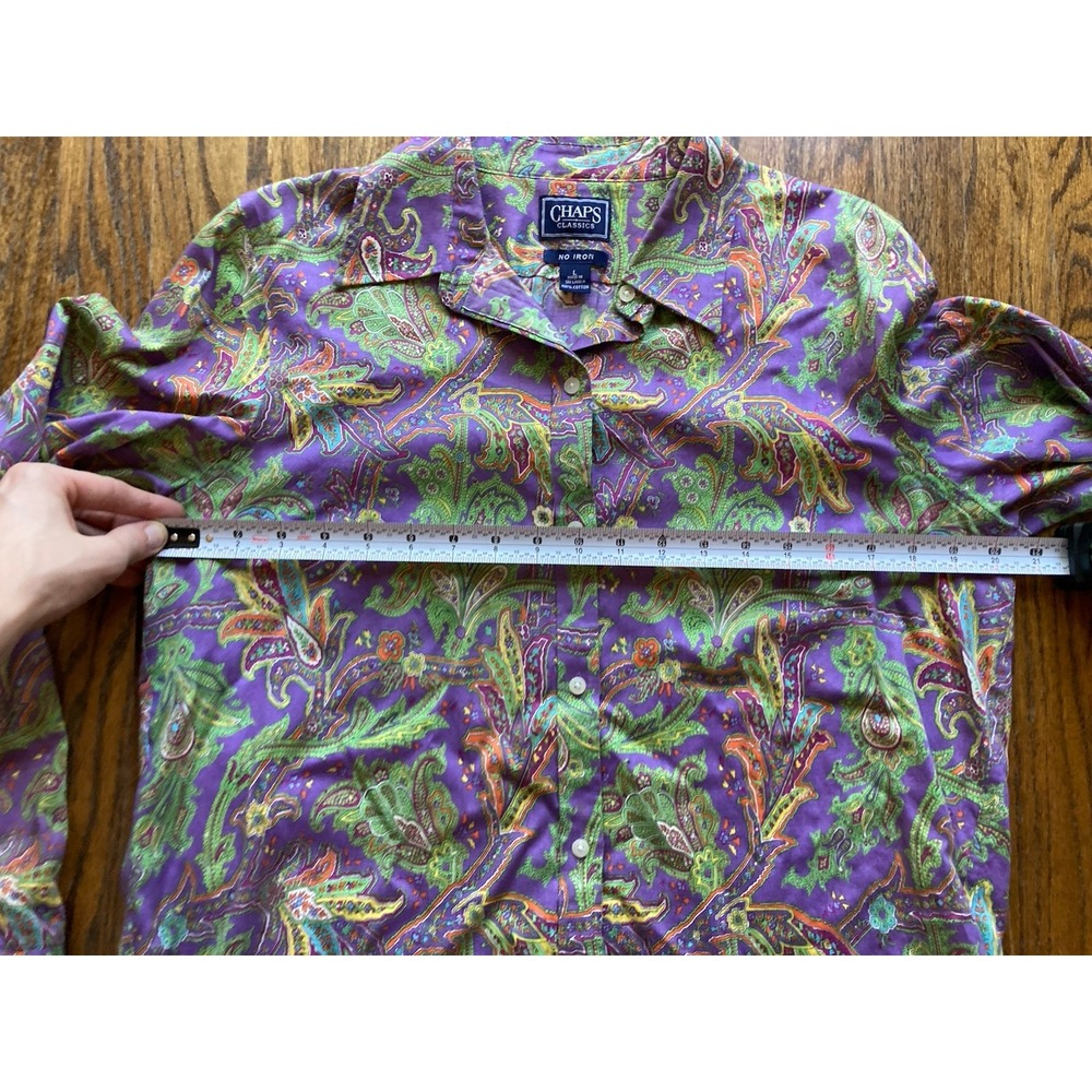 Chaps Ralph Lauren Shirt Mens Large Paisley Purple Floral Disco Long Sleeve - Picture 4 of 8